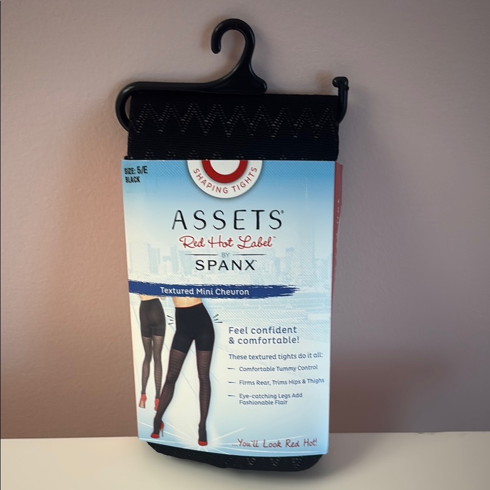 NEW Assets Red Hot Label by SPANX Black Textured Mini Chevron Shaping Tights 5/E